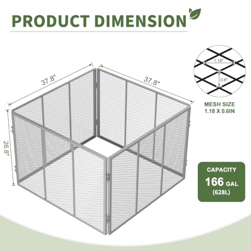 Large Metal Compost Bin 166 Gallon Outdoor with Lid and Ventilation