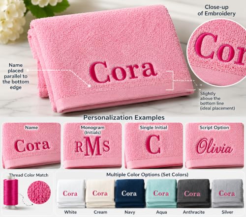 Personalized Turkish Cotton Wash Towels Set of 2 - Pink Initials & Name