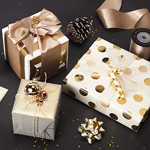 Gold Wrapping Paper Roll - 30 Inch x 120 Inch Gift Wrap for Christmas, Birthday & Holidays - Set of 3 - Elegant Metallic Finish