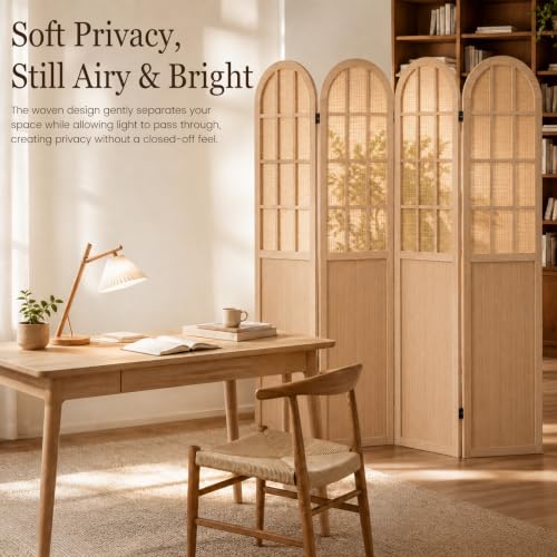 4 Panel Room Divider Privacy Screen - Bamboo Wood Light Brown (Variation: Lightbrown)