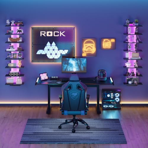 Black 8-Tier Wall Mounted Shelf with RGB LED Lights - Floating Display