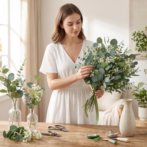 Artificial Eucalyptus Stems 160-Pack - Realistic Fake Greenery for Vase Decor
