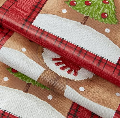 Christmas Forest Friends Vinyl Tablecloth 60 x 84 Inches Rectangular with Flannel Backing - Woodland Animals Holiday Decor