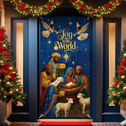 African American Nativity Scene Christmas Door Cover Decorations - Grand Size