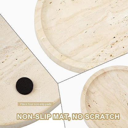 Travertine Tray Set - Light Beige 12x6 Inches Natural Marble Vanity Catchall
