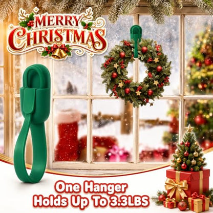 Reusable Christmas Garland Hooks with Adhesive Strips - Green Silicone Set
