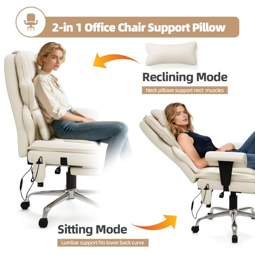 Executive Heated Massage Office Chair with Footrest - Beige