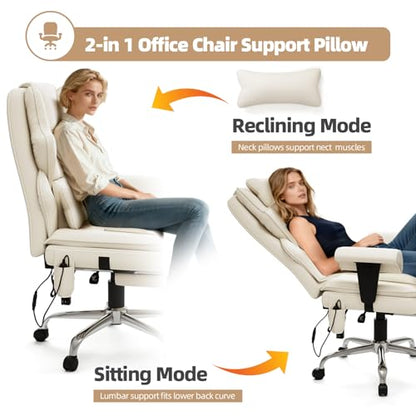 Executive Heated Massage Office Chair with Footrest - Beige