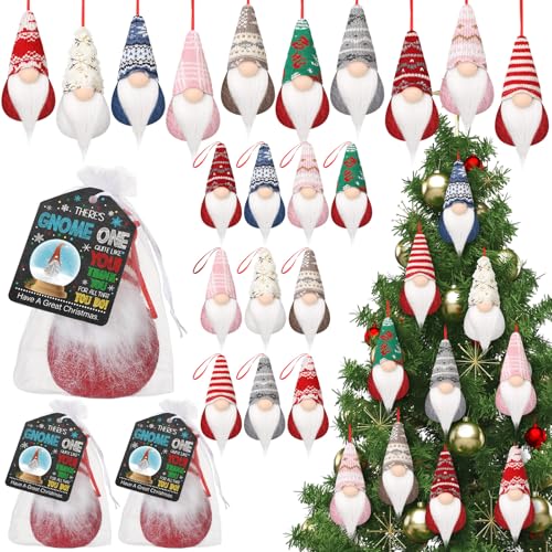 25 Pack Christmas Gnome Ornaments Gift Set with Greeting Cards & Bags - Festive Holiday Decor