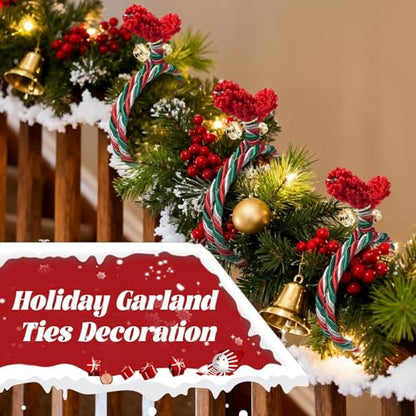 12PCS Christmas Wreath Ties with Bell - Multi Color Garland & Rail Decorations