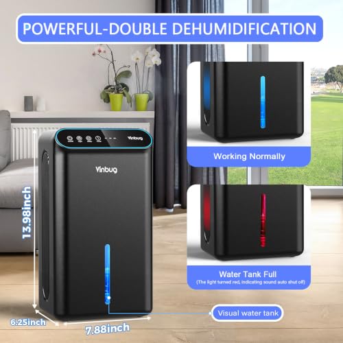 Quiet Black Dehumidifier for Home & Basement with 98oz Tank & Timer - Sleep Mode