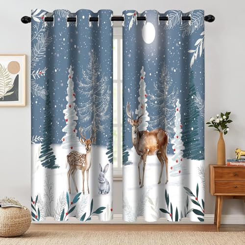 Winter Deer Holiday Blackout Curtains - Snowflake Forest Design, 2 Panels 52x84 Inch - Variation of THIS listing
