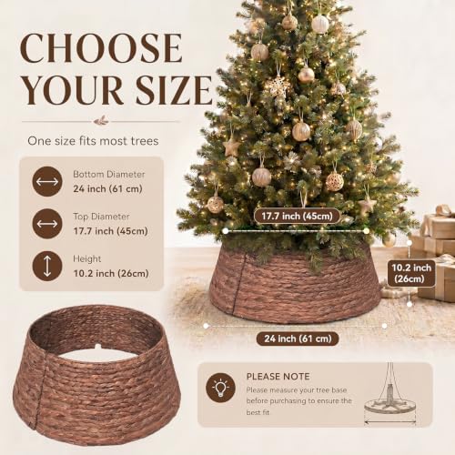 24 Inch Water Hyacinth Christmas Tree Collar - Brown Wash, Rustic Holiday Decor