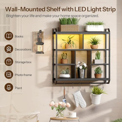 Black HOOBRO LED Floating Wall Shelf with Lights, 28.1 Inch Gaming Shelves