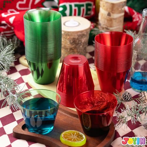 144 Pack Christmas Clear Disposable Plastic Cups - Red & Green 9oz Bulk Drinking Glasses