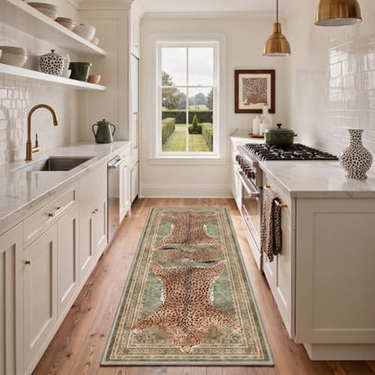 Olive 2x6 Cheetah Animal Print Rug Runner for Hallway - Leopard Pattern