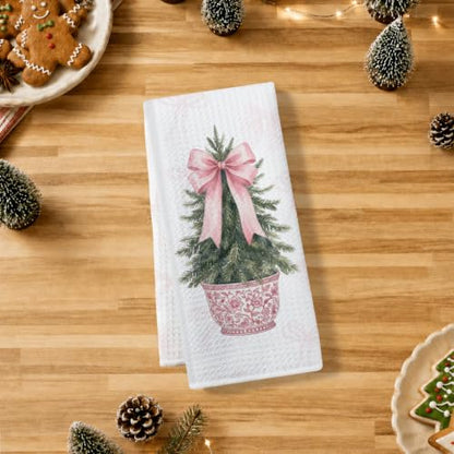 Christmas Kitchen Towels with Pink Bow and Tree Design - Multi 0367