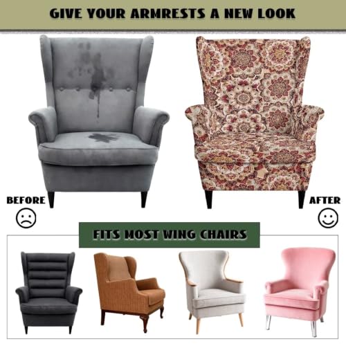2 Piece Bohemian Flower Mandala Wingback Chair Slipcover - Floral Wing Chair Cover