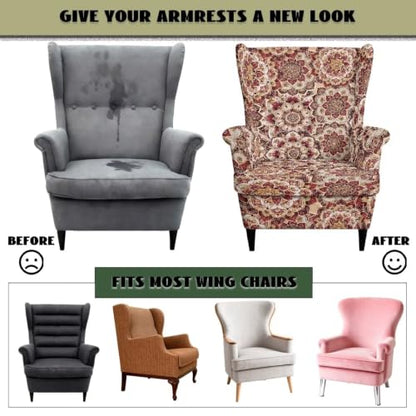 2 Piece Bohemian Flower Mandala Wingback Chair Slipcover - Floral Wing Chair Cover