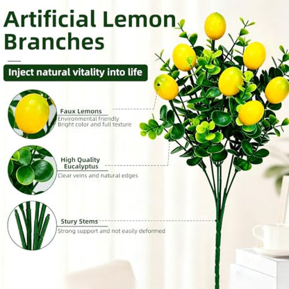 Artificial Lemon Branches Set - Realistic Faux Lemon Decor, 12 Pack