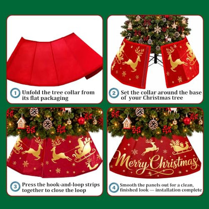 Reindeer Christmas Tree Collar 26 Inch Foldable Holiday Base Cover for Indoor Decor