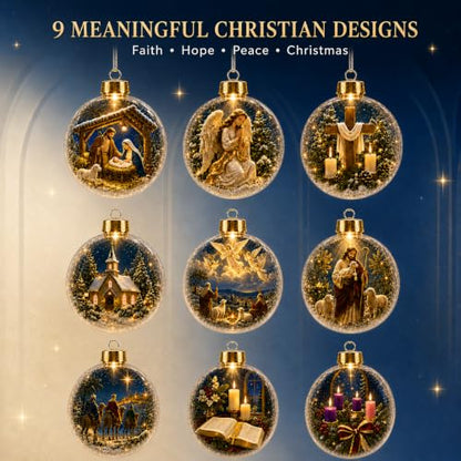 Lighted Christian Christmas Ornaments Set with Faith-Inspired Scenes - Variation B9