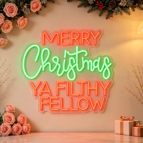 Merry Christmas Ya Filthy Fellow Neon Wall Sign - Dimmable USB Red Green LED Acrylic Decor - Variation of THIS listing
