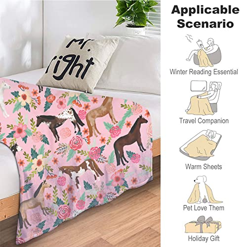 Exroozy Pink Horse Blanket with Flower Pattern - 80x60 Inches for Adults
