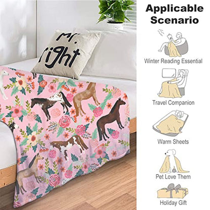 Exroozy Pink Horse Blanket with Flower Pattern - 80x60 Inches for Adults