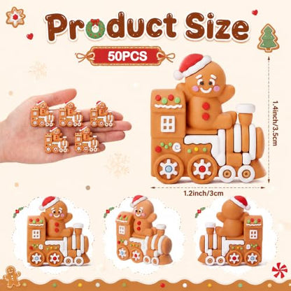 50 Pcs Christmas Gingerbread Train Figurines - Mini PVC Gingerbread Man Decoration Set