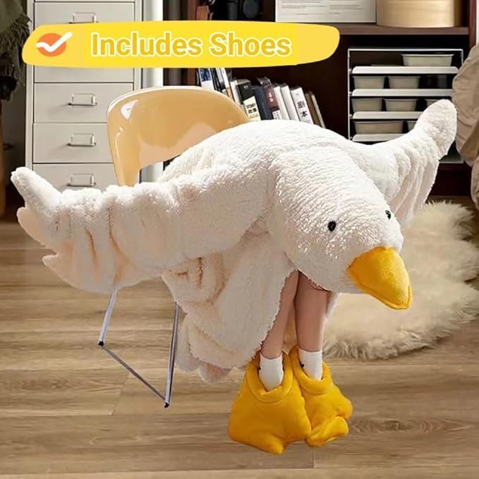 Goose Duck Wearable Hoodie Blanket with Sleeves and Included Shoes - Medium