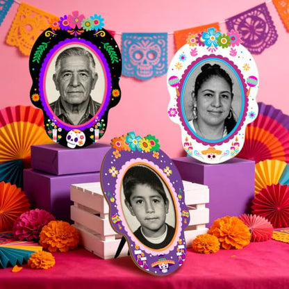 Dia de Los Muertos Picture Frame Set - Wooden 4x6 Ofrenda Decor, 3 Pieces