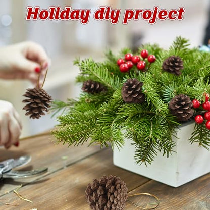 50 Pack Natural Pine Cones for Crafts and Holiday Decor - 1.96 Inches with Gold String - Rustic Christmas Ornaments & Table Decorations