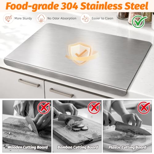 15.7 x 11.9 Inch Stainless Steel Cutting Board with Lip - Kitchen Chopping Surface