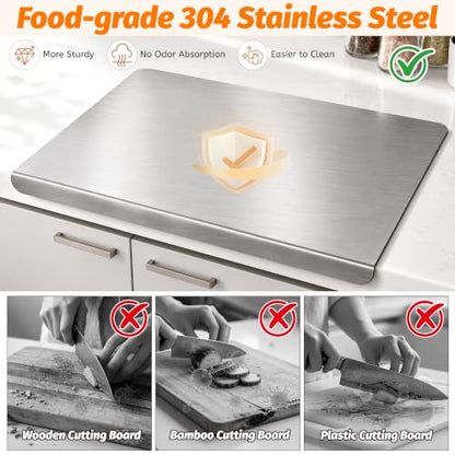 15.7 x 11.9 Inch Stainless Steel Cutting Board with Lip - Kitchen Chopping Surface