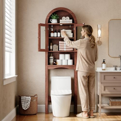 Over-the-Toilet Bathroom Storage Cabinet with Acrylic Doors - Walnut Finish
