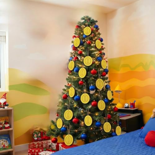 Preboun 12 Pcs Christmas Wooden Coin Ornaments - Brother Theme, Gold & Yellow, Coin Style