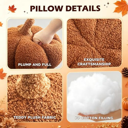 Pumpkin Shaped Throw Pillows Set of 2 - White and Brown Thanksgiving Decor