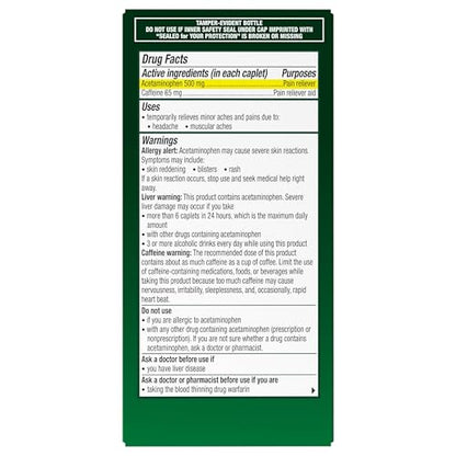 Excedrin Tension Headache Relief Caplets, Acetaminophen 500mg, Caffeine 65mg, Pain Reliever, Aspirin-Free, 100 Count