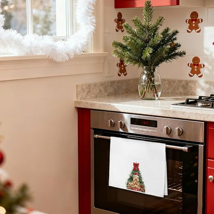 Christmas Goldendoodle Kitchen Towels - Red Bow Dog Lover Gifts, 16x24 Inches - Holiday Decor
