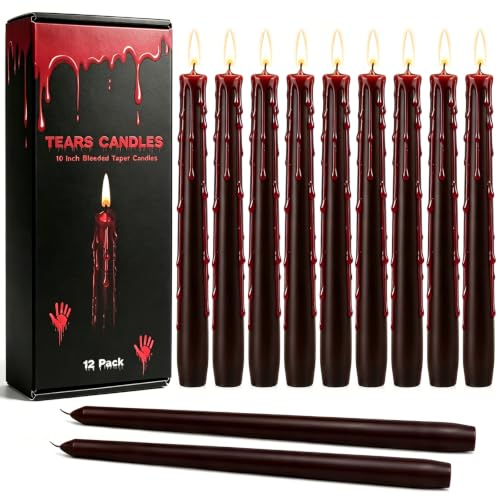 Black Bleeding Taper Candles 12 Pack - 10 Inch Halloween Gothic Decor - Variation of THIS listing