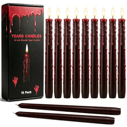 Black Bleeding Taper Candles 12 Pack - 10 Inch Halloween Gothic Decor - Variation of THIS listing