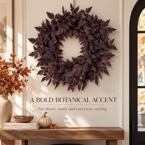 Fall Front Door Wreath with Plum Leaves - Seasonal Autumn Decor