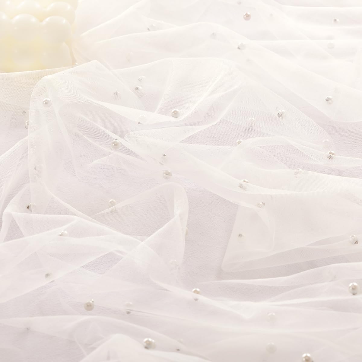 Socomi Pearl Table Runner - Elegant Tulle in Ivory White for Spring & Easter | 10FT Gauze Dining Decor