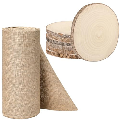 Tioncy Burlap Table Runner & Wood Slices Set - 50ft, 6 Pcs Natural Farmhouse Decor