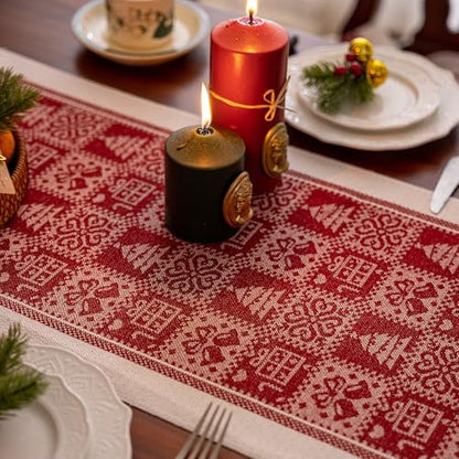 Christmas Table Runner 95 Inches with Tassel Fringe - Red Sds 14x95