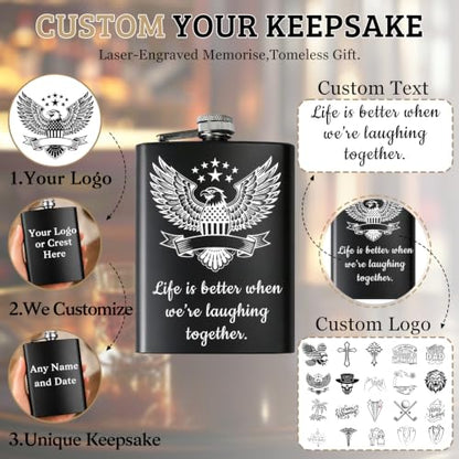 Custom 8 Oz Hip Flask with Engraved Photo Text Gift Black 05