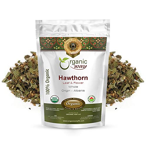 Organic Way Dried Hawthorn Leaf & Flower Whole (Crataegus monogyna) - Herbal Tea | European Wild-Harvest | USDA & Kosher Certified | Non GMO & Gluten Free | Origin - Albania (1/2LBS / 8OZ)