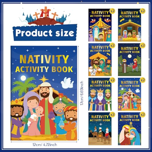 Nativity Activity Books for Kids - 24 Mini Coloring & Game Set - Variation of 24 / Nativity