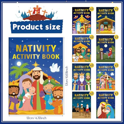 Nativity Activity Books for Kids - 24 Mini Coloring & Game Set - Variation of 24 / Nativity